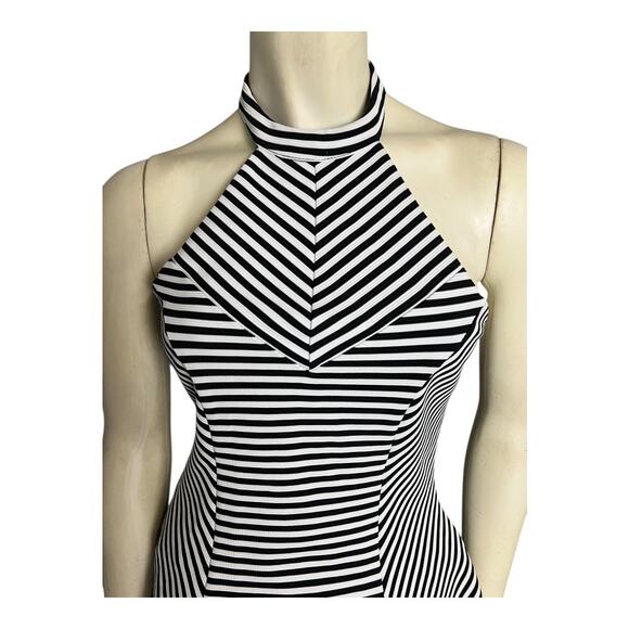 Guess Striped Peplum Top with Choker Neckline White/Black Women's S Casual Chic - Picture 2 of 10